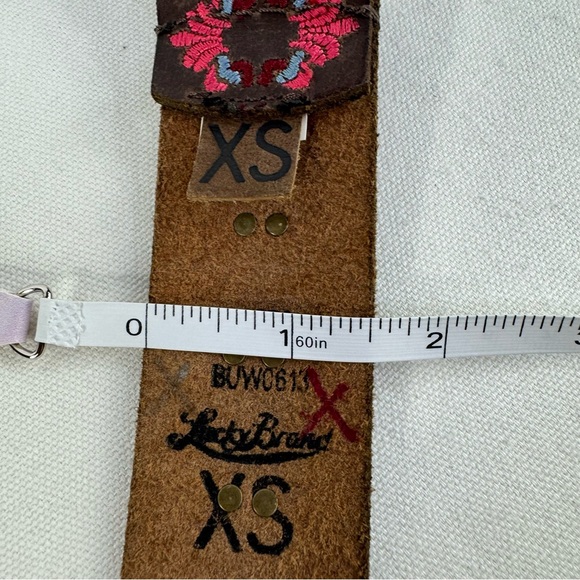 Lucky Brand Brown Leather Embroidered Belt Brass Studs XS - Picture 6 of 8